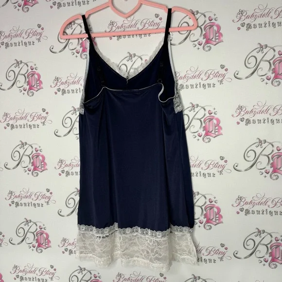Nanette Lapore dress chemise babydoll navy blue with white lace floral flowers - Picture 2 of 5